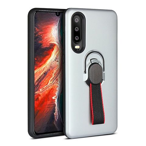 Silikon Hülle Handyhülle und Kunststoff Schutzhülle Tasche mit Fingerring Ständer für Huawei P30 Weiß