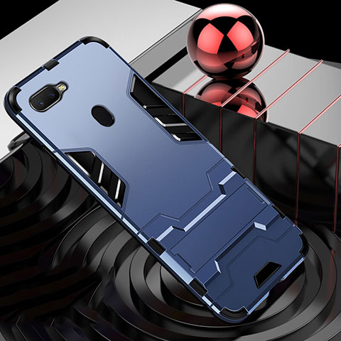 Silikon Hülle Handyhülle und Kunststoff Schutzhülle Tasche mit Fingerring Ständer für Oppo A7 Blau
