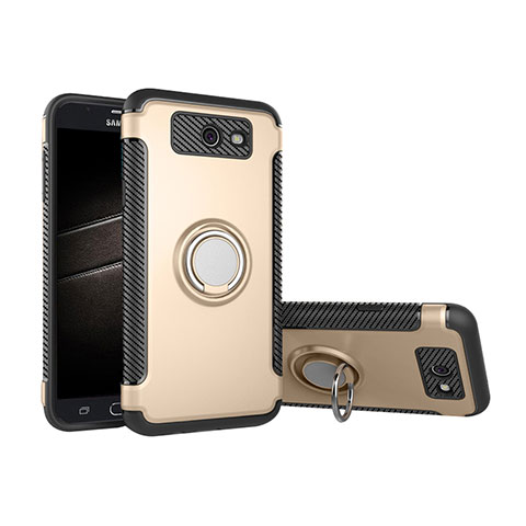 Silikon Hülle Handyhülle und Kunststoff Schutzhülle Tasche mit Fingerring Ständer für Samsung Galaxy J5 (2017) Version Americaine Gold