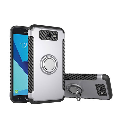 Silikon Hülle Handyhülle und Kunststoff Schutzhülle Tasche mit Fingerring Ständer für Samsung Galaxy J5 (2017) Version Americaine Silber