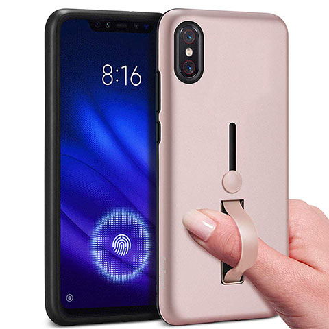 Silikon Hülle Handyhülle und Kunststoff Schutzhülle Tasche mit Fingerring Ständer für Xiaomi Mi 8 Pro Global Version Rosegold