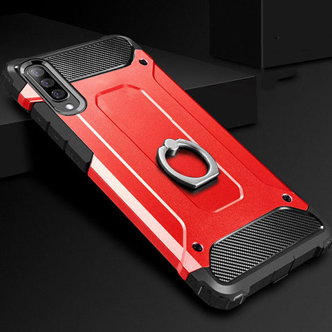 Silikon Hülle Handyhülle und Kunststoff Schutzhülle Tasche mit Fingerring Ständer H01 für Samsung Galaxy A70S Rot