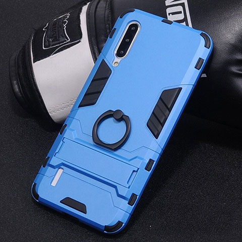 Silikon Hülle Handyhülle und Kunststoff Schutzhülle Tasche mit Fingerring Ständer H01 für Xiaomi Mi A3 Hellblau
