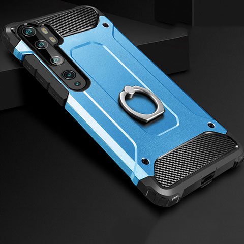 Silikon Hülle Handyhülle und Kunststoff Schutzhülle Tasche mit Fingerring Ständer H01 für Xiaomi Mi Note 10 Pro Blau