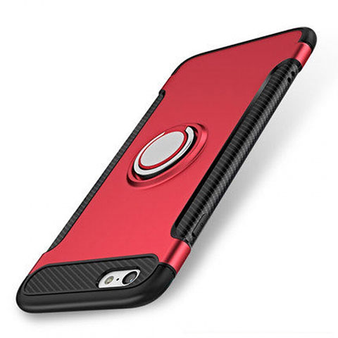 Silikon Hülle Handyhülle und Kunststoff Schutzhülle Tasche mit Fingerring Ständer S01 für Apple iPhone 8 Rot