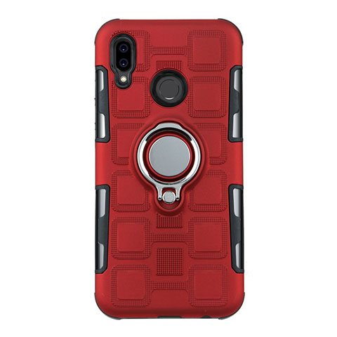 Silikon Hülle Handyhülle und Kunststoff Schutzhülle Tasche mit Fingerring Ständer S01 für Huawei P20 Lite Rot