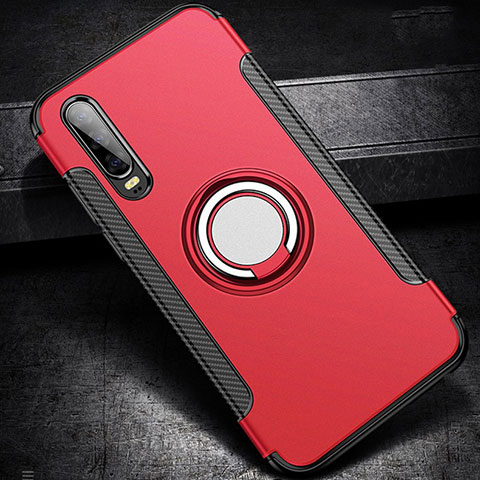 Silikon Hülle Handyhülle und Kunststoff Schutzhülle Tasche mit Fingerring Ständer S02 für Huawei P30 Rot