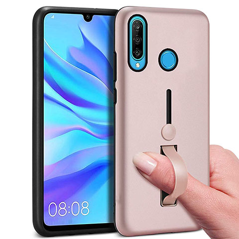 Silikon Hülle Handyhülle und Kunststoff Schutzhülle Tasche mit Fingerring Ständer S04 für Huawei Nova 4e Rosegold