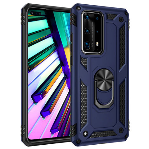 Silikon Hülle Handyhülle und Kunststoff Schutzhülle Tasche mit Magnetisch Fingerring Ständer C01 für Huawei P40 Pro+ Plus Blau