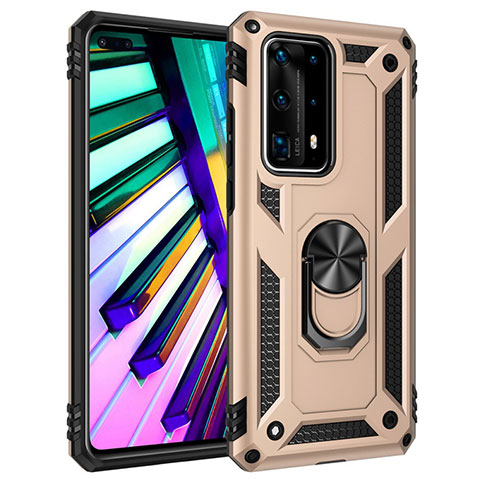 Silikon Hülle Handyhülle und Kunststoff Schutzhülle Tasche mit Magnetisch Fingerring Ständer C01 für Huawei P40 Pro+ Plus Gold