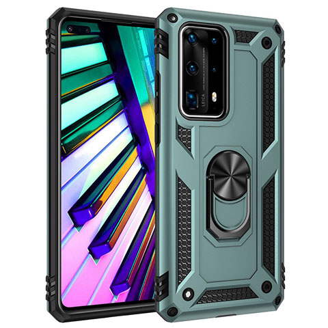 Silikon Hülle Handyhülle und Kunststoff Schutzhülle Tasche mit Magnetisch Fingerring Ständer C01 für Huawei P40 Pro+ Plus Grün