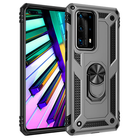 Silikon Hülle Handyhülle und Kunststoff Schutzhülle Tasche mit Magnetisch Fingerring Ständer C01 für Huawei P40 Pro+ Plus Silber