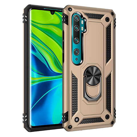 Silikon Hülle Handyhülle und Kunststoff Schutzhülle Tasche mit Magnetisch Fingerring Ständer D01 für Xiaomi Mi Note 10 Gold