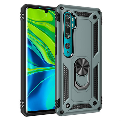 Silikon Hülle Handyhülle und Kunststoff Schutzhülle Tasche mit Magnetisch Fingerring Ständer D01 für Xiaomi Mi Note 10 Pro Grün