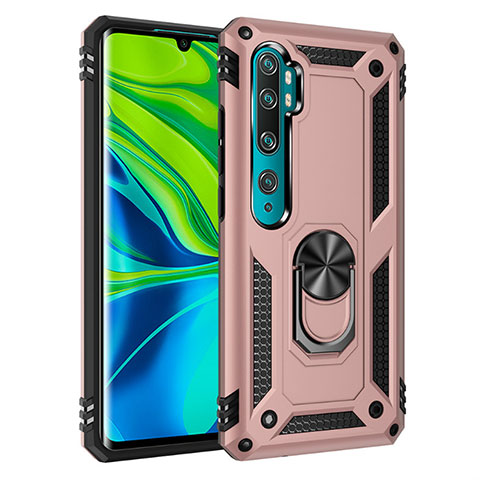 Silikon Hülle Handyhülle und Kunststoff Schutzhülle Tasche mit Magnetisch Fingerring Ständer D01 für Xiaomi Mi Note 10 Pro Rosegold