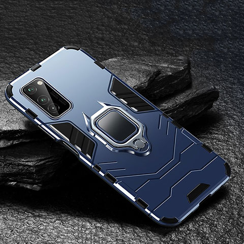 Silikon Hülle Handyhülle und Kunststoff Schutzhülle Tasche mit Magnetisch Fingerring Ständer für Huawei Honor View 30 Pro 5G Blau