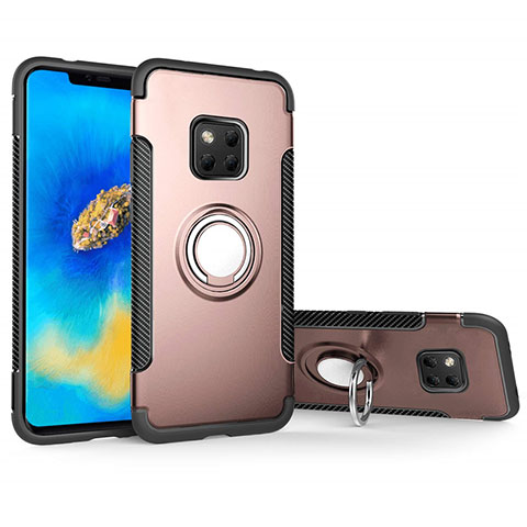 Silikon Hülle Handyhülle und Kunststoff Schutzhülle Tasche mit Magnetisch Fingerring Ständer für Huawei Mate 20 Pro Rosegold