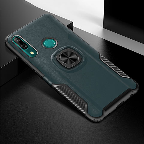 Silikon Hülle Handyhülle und Kunststoff Schutzhülle Tasche mit Magnetisch Fingerring Ständer für Huawei P Smart Z Cyan