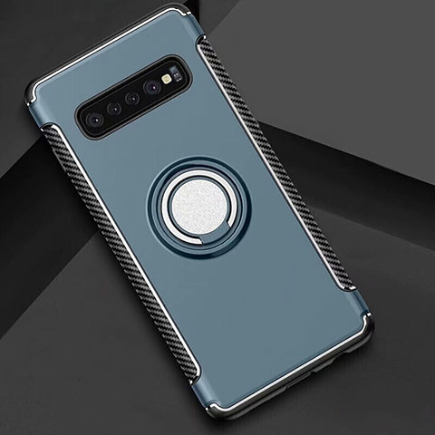 Silikon Hülle Handyhülle und Kunststoff Schutzhülle Tasche mit Magnetisch Fingerring Ständer für Samsung Galaxy S10 5G Hellblau