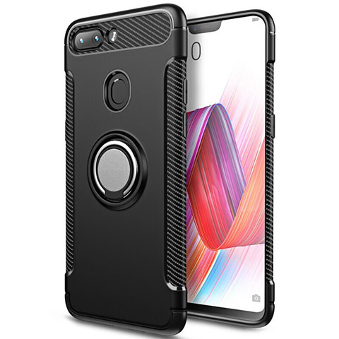 Silikon Hülle Handyhülle und Kunststoff Schutzhülle Tasche mit Magnetisch Fingerring Ständer für Xiaomi Mi 8 Lite Schwarz