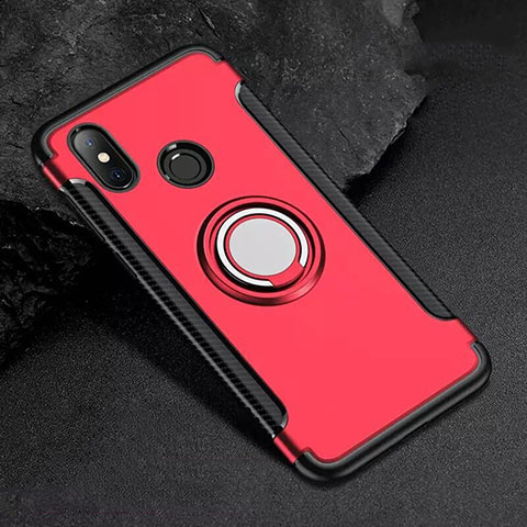 Silikon Hülle Handyhülle und Kunststoff Schutzhülle Tasche mit Magnetisch Fingerring Ständer für Xiaomi Mi 8 Rot