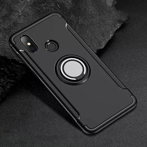 Silikon Hülle Handyhülle und Kunststoff Schutzhülle Tasche mit Magnetisch Fingerring Ständer für Xiaomi Mi 8 Schwarz