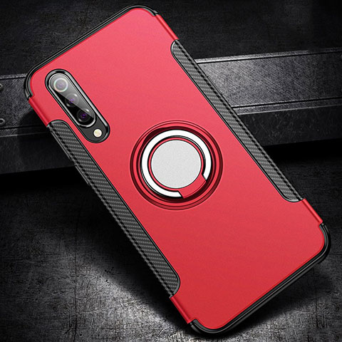 Silikon Hülle Handyhülle und Kunststoff Schutzhülle Tasche mit Magnetisch Fingerring Ständer für Xiaomi Mi 9 Lite Rot