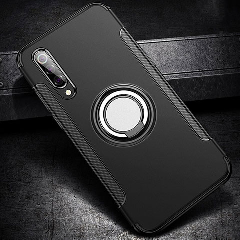 Silikon Hülle Handyhülle und Kunststoff Schutzhülle Tasche mit Magnetisch Fingerring Ständer für Xiaomi Mi 9 Lite Schwarz