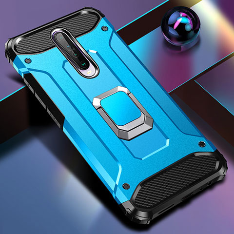 Silikon Hülle Handyhülle und Kunststoff Schutzhülle Tasche mit Magnetisch Fingerring Ständer für Xiaomi Redmi K30 4G Hellblau