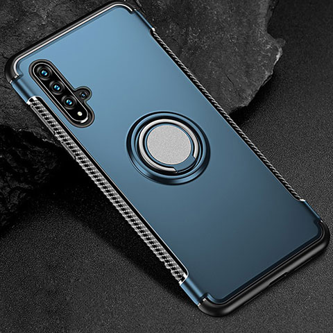 Silikon Hülle Handyhülle und Kunststoff Schutzhülle Tasche mit Magnetisch Fingerring Ständer R01 für Huawei Honor 20 Blau