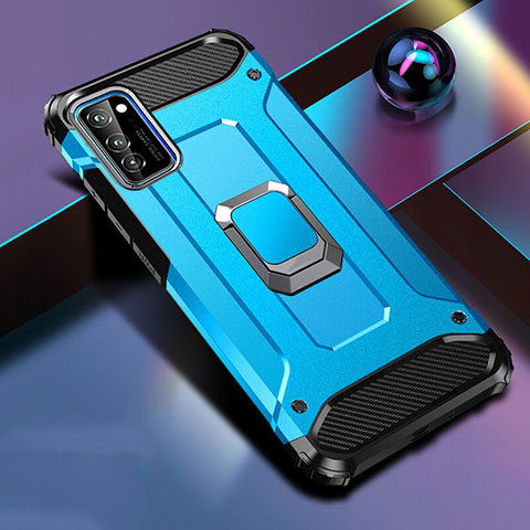 Silikon Hülle Handyhülle und Kunststoff Schutzhülle Tasche mit Magnetisch Fingerring Ständer R01 für Huawei Honor V30 5G Hellblau