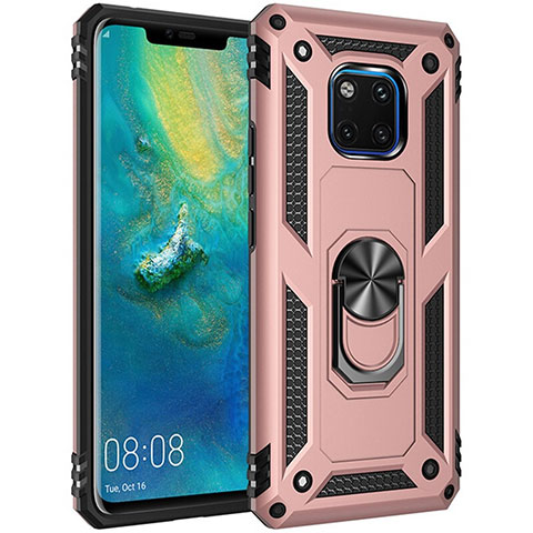 Silikon Hülle Handyhülle und Kunststoff Schutzhülle Tasche mit Magnetisch Fingerring Ständer R01 für Huawei Mate 20 Pro Rosegold