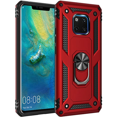 Silikon Hülle Handyhülle und Kunststoff Schutzhülle Tasche mit Magnetisch Fingerring Ständer R01 für Huawei Mate 20 Pro Rot