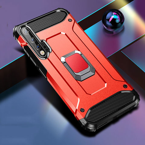 Silikon Hülle Handyhülle und Kunststoff Schutzhülle Tasche mit Magnetisch Fingerring Ständer R01 für Huawei Nova 6 Rot