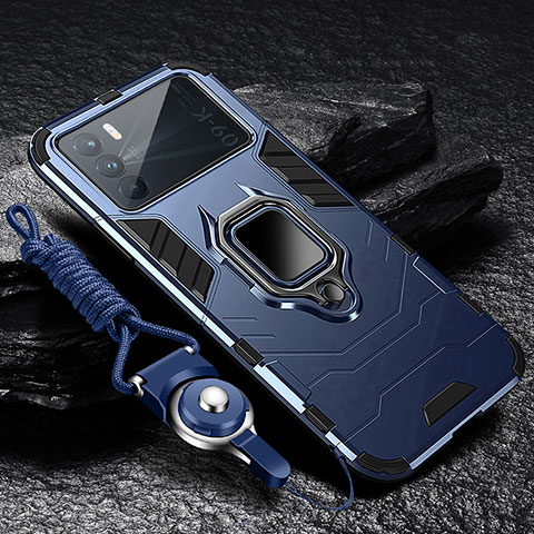 Silikon Hülle Handyhülle und Kunststoff Schutzhülle Tasche mit Magnetisch Fingerring Ständer R01 für Oppo K9 Pro 5G Blau