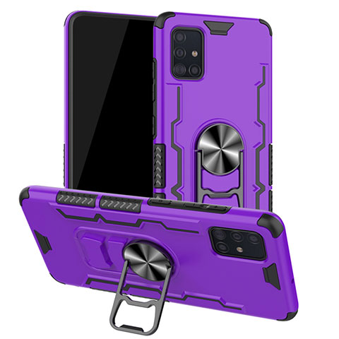 Silikon Hülle Handyhülle und Kunststoff Schutzhülle Tasche mit Magnetisch Fingerring Ständer R01 für Samsung Galaxy A51 5G Violett