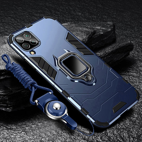 Silikon Hülle Handyhülle und Kunststoff Schutzhülle Tasche mit Magnetisch Fingerring Ständer R01 für Samsung Galaxy M12 Blau