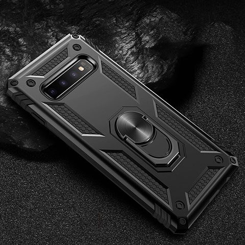 Silikon Hülle Handyhülle und Kunststoff Schutzhülle Tasche mit Magnetisch Fingerring Ständer R01 für Samsung Galaxy S10 Schwarz