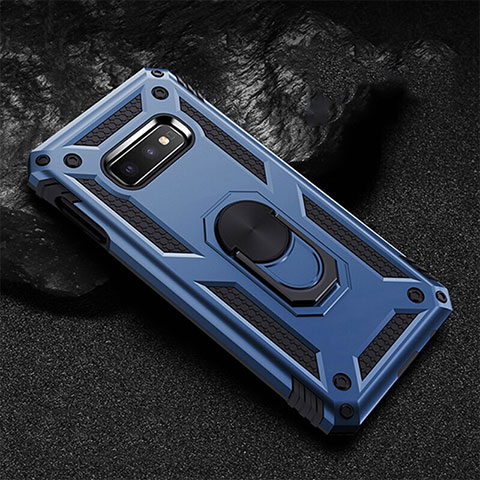 Silikon Hülle Handyhülle und Kunststoff Schutzhülle Tasche mit Magnetisch Fingerring Ständer R01 für Samsung Galaxy S10e Blau