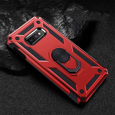 Silikon Hülle Handyhülle und Kunststoff Schutzhülle Tasche mit Magnetisch Fingerring Ständer R01 für Samsung Galaxy S10e Rot