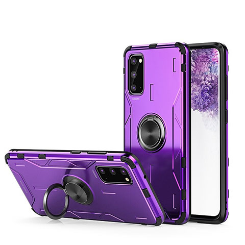 Silikon Hülle Handyhülle und Kunststoff Schutzhülle Tasche mit Magnetisch Fingerring Ständer R01 für Samsung Galaxy S20 5G Violett