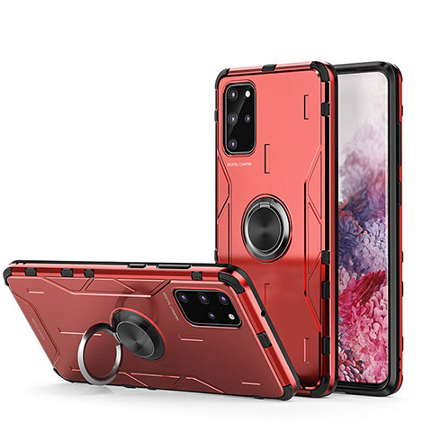 Silikon Hülle Handyhülle und Kunststoff Schutzhülle Tasche mit Magnetisch Fingerring Ständer R01 für Samsung Galaxy S20 Plus Rot