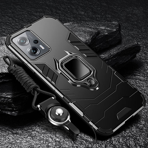 Silikon Hülle Handyhülle und Kunststoff Schutzhülle Tasche mit Magnetisch Fingerring Ständer R01 für Xiaomi Poco X4 GT 5G Schwarz