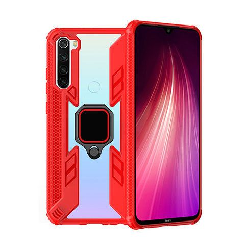 Silikon Hülle Handyhülle und Kunststoff Schutzhülle Tasche mit Magnetisch Fingerring Ständer R01 für Xiaomi Redmi Note 8 (2021) Rot