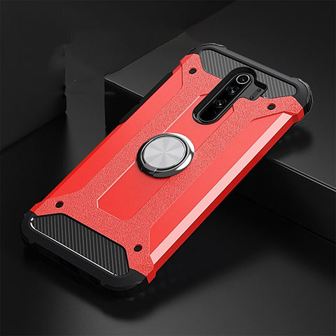 Silikon Hülle Handyhülle und Kunststoff Schutzhülle Tasche mit Magnetisch Fingerring Ständer R01 für Xiaomi Redmi Note 8 Pro Rot