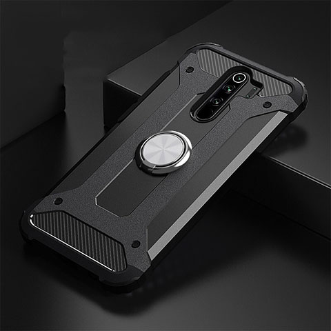 Silikon Hülle Handyhülle und Kunststoff Schutzhülle Tasche mit Magnetisch Fingerring Ständer R01 für Xiaomi Redmi Note 8 Pro Schwarz