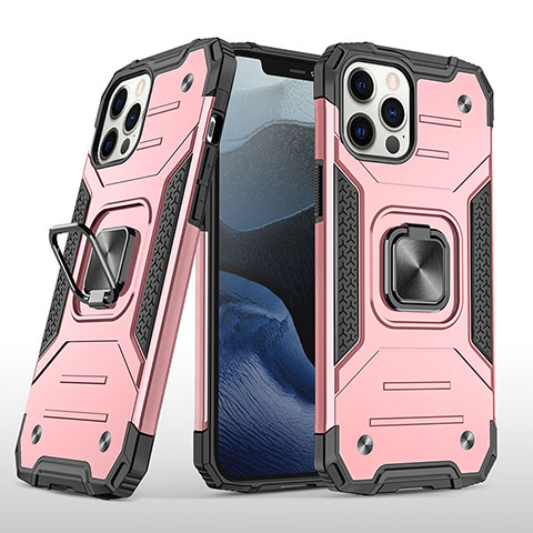 Silikon Hülle Handyhülle und Kunststoff Schutzhülle Tasche mit Magnetisch Fingerring Ständer R02 für Apple iPhone 12 Pro Max Rosegold