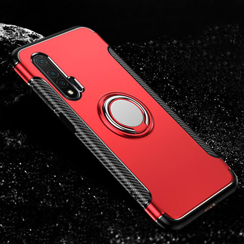 Silikon Hülle Handyhülle und Kunststoff Schutzhülle Tasche mit Magnetisch Fingerring Ständer R02 für Huawei Nova 6 5G Rot