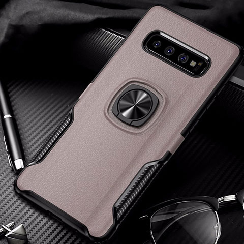 Silikon Hülle Handyhülle und Kunststoff Schutzhülle Tasche mit Magnetisch Fingerring Ständer R02 für Samsung Galaxy S10 Plus Rosegold