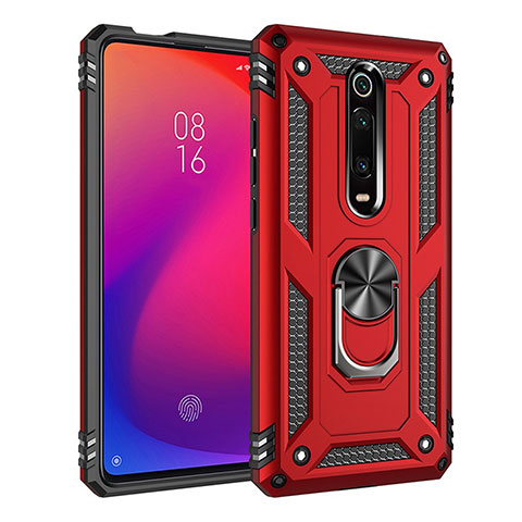 Silikon Hülle Handyhülle und Kunststoff Schutzhülle Tasche mit Magnetisch Fingerring Ständer R02 für Xiaomi Mi 9T Pro Rot